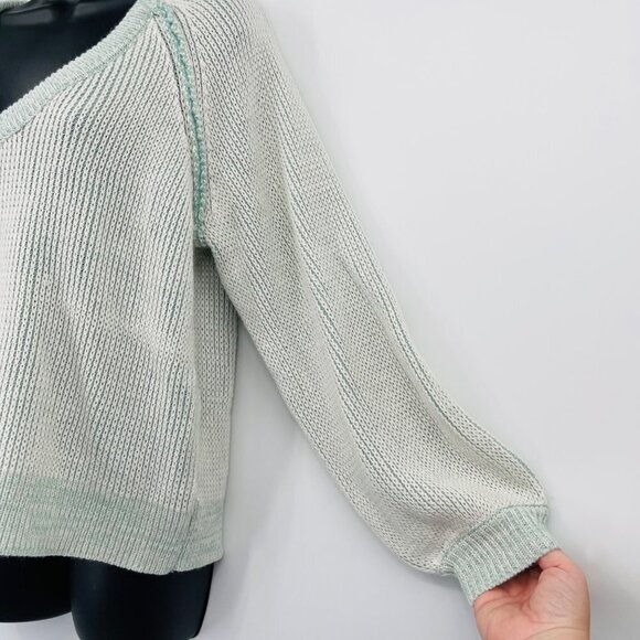 Lumiere Women's Chunky Knit V Neck Knit Sweater Size S Balloon Sleeve Faded - Picture 3 of 11